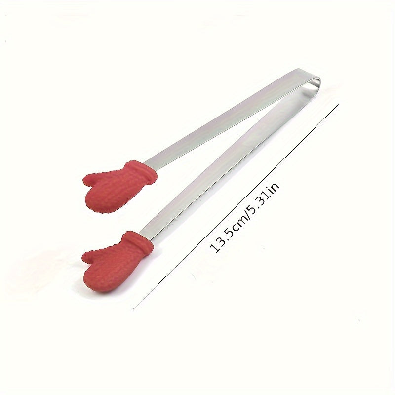 Pinzas pequeñas de acero inoxidable con agarre de silicona, clips antideslizantes para hielo, mini pinzas para alimentos, pinzas para barbacoa