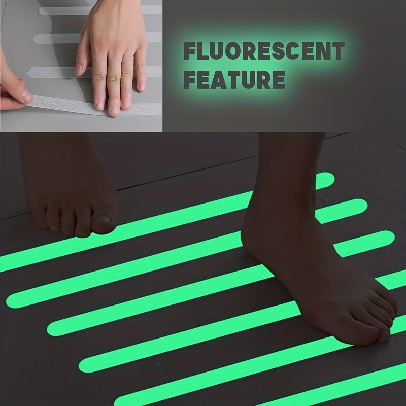 6 Piezas, Pegatinas Impermeables Y Antideslizantes Que Brillan En La Oscuridad, Tiras Antideslizantes Autoadhesivas Que Brillan En La Oscuridad Para Escalones Y Escaleras, Tiras Antideslizantes Fluorescentes Para Bañeras De Baño