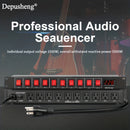 Secuenciador de potencia profesional para audio 1U DEPUSHENG - Controlador digital de alimentación para rack con 10 salidas, pantalla de voltaje, protector contra sobretensiones, 1500W máx., 110V-130V, enchufe estadounidense, material de aleación