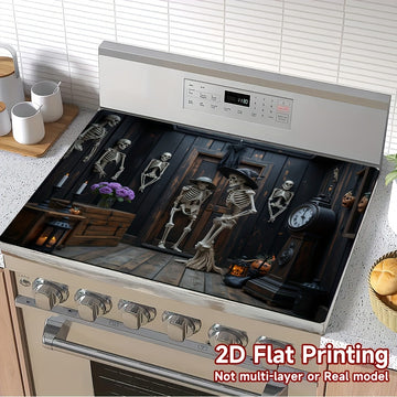 1pc Protector de Estufa para Halloween - Escena Espeluznante con Esqueletos, Alfombrilla Antideslizante para Cocina, Fácil de Limpiar, Compatible con Estufas de Gas y Eléctricas - Decoración Perfecta para Fiestas de Terror y Uso Todo el Año, Accesorio Fe