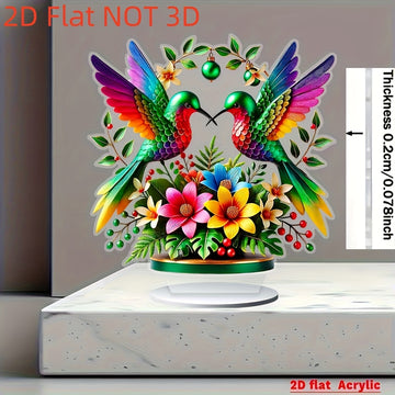 Decoración de Mesa Acrílica Plana en 2D, 1 pieza con Colibrí y Flores Vibrantes - Arte Impreso Manual en 2D, Centro de Escritorio para Oficina o Hogar sin Electricidad, Regalo Único de Navidad para Amantes de la Naturaleza, Decoración de Pájaros, 2D Plano