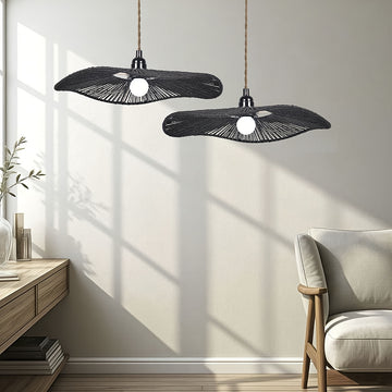 Linterna Colgante Rústica Tejida con Diseño de Sombrero de Paja Natural - Iluminación Artística Retro para Restaurantes, Bares y Decoración de Salones Zen o Alojamientos, Sin Necesidad de Electricidad