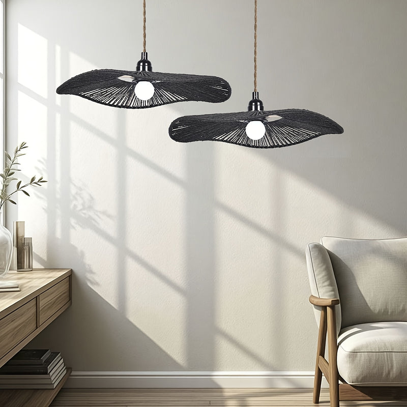 Linterna Colgante Rústica Tejida con Diseño de Sombrero de Paja Natural - Iluminación Artística Retro para Restaurantes, Bares y Decoración de Salones Zen o Alojamientos, Sin Necesidad de Electricidad