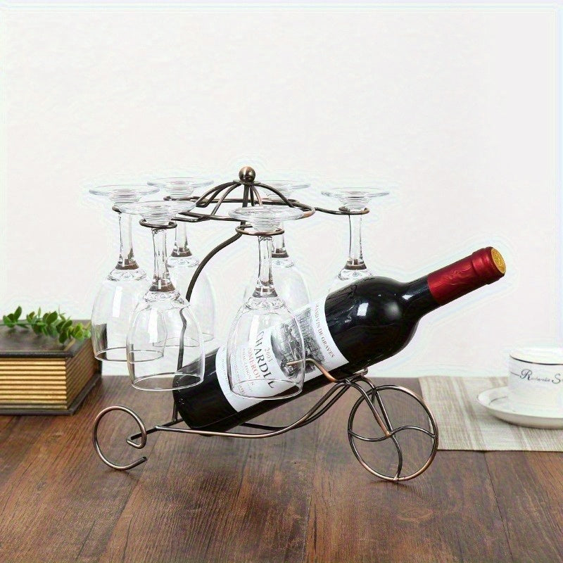 Elegante soporte de vino de hierro con soporte de vidrio - Elegante exhibidor de encimera para botellas de vino tinto y vasos, diseño duradero de aluminio, soporte de vino montado en la pared, soporte de botellas de vino