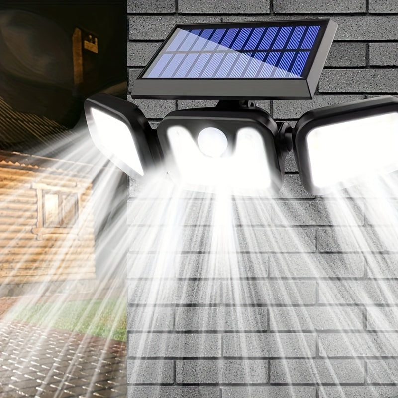 1 pza. luz solar para exteriores con 74 LED, luz de pared, 3 modos, sensor de movimiento, luz de seguridad, ideal para garaje, jardín, camping, camino, patio, porche