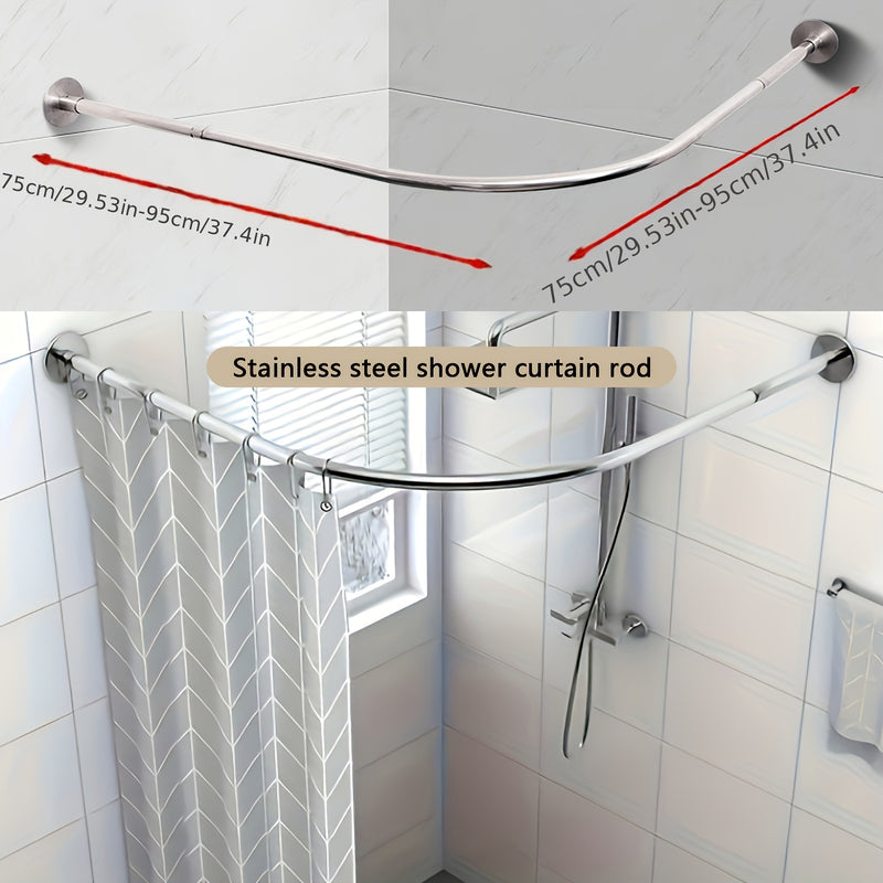 Barra para cortina de baño ajustable de acero inoxidable, fácil de instalar, diseño en L sin necesidad de taladrar, ideal para baños, tinas y tiendas de ropa, duradera y elegante