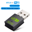 Adaptador BT5.0+WiFi 600m, Adaptador sin varillas/WiFi, Tarjeta WiFi Dual-Band de 600m, Combinación WiFi + Inalámbrica, Conexión Simultánea Rápida para Ratón, Teclado y Auriculares – Sin Interferencias ni Conflictos, Plug & Play, Sin Controladores Necesa