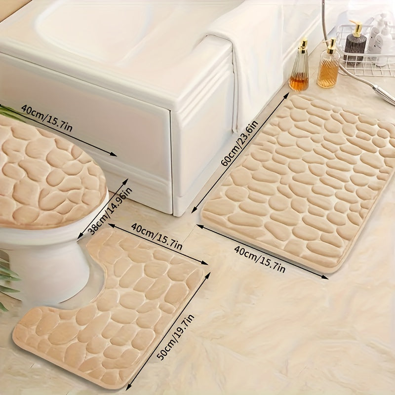 Juego de Alfombrillas de Baño Ultra Absorbentes y Antideslizantes, Set de 3 Piezas de Espuma de Memoria Gruesa, Lavables a Máquina para Lavabo, Bañera, Ducha y Inodoro - Patrón Geométrico, Forro de Coral, Decoración y Accesorios de Baño