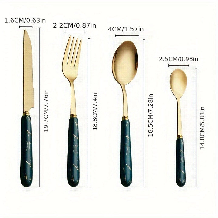 Juego de Cubiertos de Acero Inoxidable de 24 Piezas con Mangos de Cerámica, Cubiertos Elegantes para Comidas y Postres, Incluye Cuchillos, Tenedores, Cucharas, Cucharitas - Ideal para Uso en Casa, Restaurante, Hotel, Utensilios de Cocina