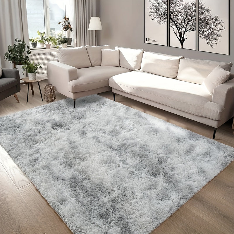 1pc Alfombra de felpa de cachemira sintética teñida de gris claro, alfombra de suelo grande suave y cómoda, alfombra cuadrada de limpieza en seco para sala de estar y sofá, alfombra duradera y que no se desprende para los lados de la cama del dormitorio