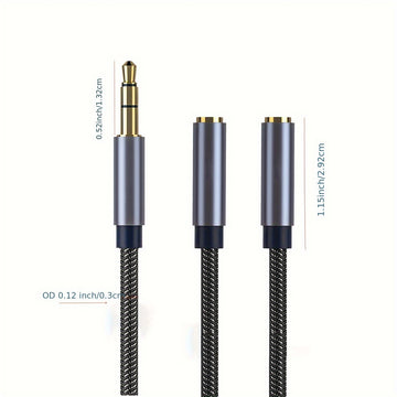 Divisor de auriculares 1 a 2, cable de extensión auxiliar estéreo de audio 3,5 mm con enchufes de auriculares dobles, compatible con auriculares para for iphone, for Samsung, for iPad y tabletas, en negro.