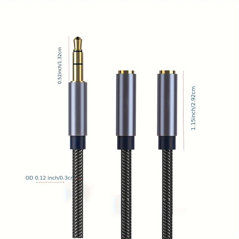 Divisor de auriculares 1 a 2, cable de extensión auxiliar estéreo de audio 3,5 mm con enchufes de auriculares dobles, compatible con auriculares para for iphone, for Samsung, for iPad y tabletas, en negro.
