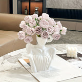 Jarrón de Cerámica con Diseño Abstraído - Decoración Moderna a Rayas Geométricas para el Hogar, Centro de Mesa Rectangular para Sala de Estar, Oficina o Dormitorio - Adorno Elegante sin Baterías, Accesorios y Decoración para la Sala