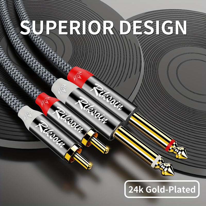 Cable de audio doble 2RCA a doble 6.35mm, cable de interconexión de audio estéreo doble 1/4 de pulgada TS a doble RCA trenzado de nailon compatible con guitarras, altavoces, sistemas estéreo domésticos Eid Al-Adha Mubarak