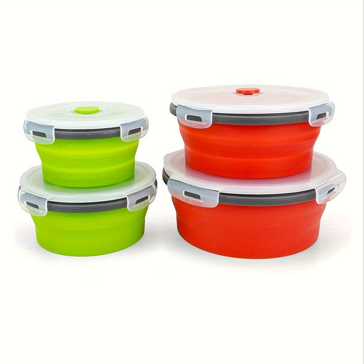 4 piezas de recipientes de silicona coloridos para almacenar alimentos con tapa - Tazones plegables y herméticos para cocina y camping, aptos para microondas y refrigerador, ideales para preparar comidas