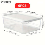 Juego de 6 recipientes cuadrados de plástico de 2000 ml con tapas abatibles, cajas de almacenamiento multiusos aptas para congelador, material PP lavable a mano organizador de cocina para pescado, carne y conservación de alimentos