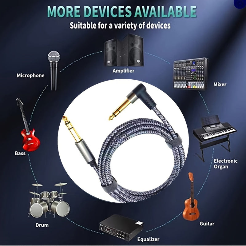 Cáble de audio LUTREE recto a curvo 6.5, triple núcleo con doble blindaje para reducción de ruido, cable para escenarios y mezclas, conexión de guitarra, piano electrónico, grabación macho a macho, bajo de madera