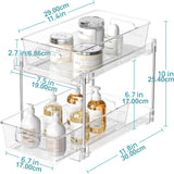 4 piezas de estante de baño extraíble de plástico, estante de almacenamiento individual de 2 plantas, organizador de armario de medicamentos transparente, armario, cocina con caja de almacenamiento de fregadero