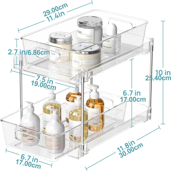 4 piezas de estante de baño extraíble de plástico, estante de almacenamiento individual de 2 plantas, organizador de armario de medicamentos transparente, armario, cocina con caja de almacenamiento de fregadero
