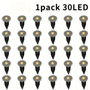 30pcs Luces Solares para Senderos Exteriores - Brillo Amarillo Cálido, Luces de Estaca de Plástico Adecuadas para Céspedes, Jardines y Decoraciones de Villas, Iluminación Ambiental Navideña, Lámparas Solares para Exteriores
