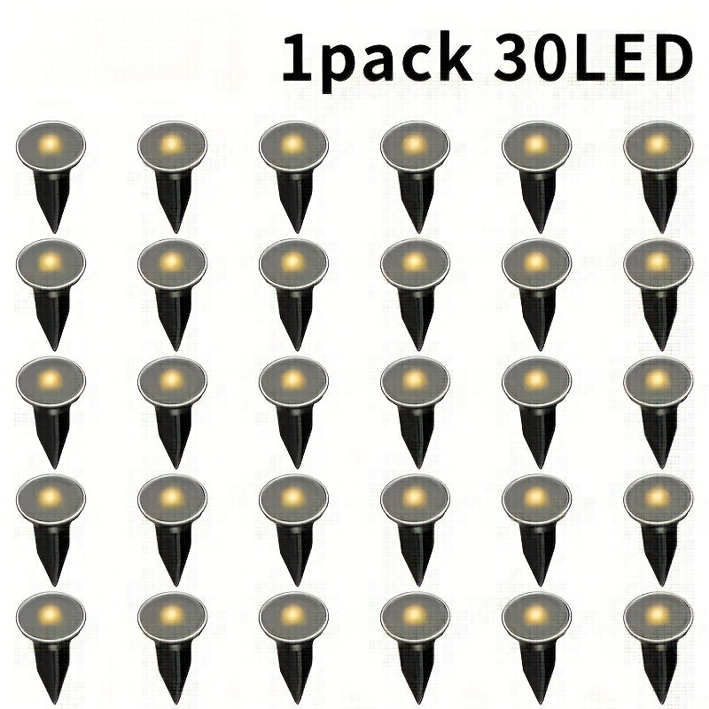 30pcs Luces Solares para Senderos Exteriores - Brillo Amarillo Cálido, Luces de Estaca de Plástico Adecuadas para Céspedes, Jardines y Decoraciones de Villas, Iluminación Ambiental Navideña, Lámparas Solares para Exteriores