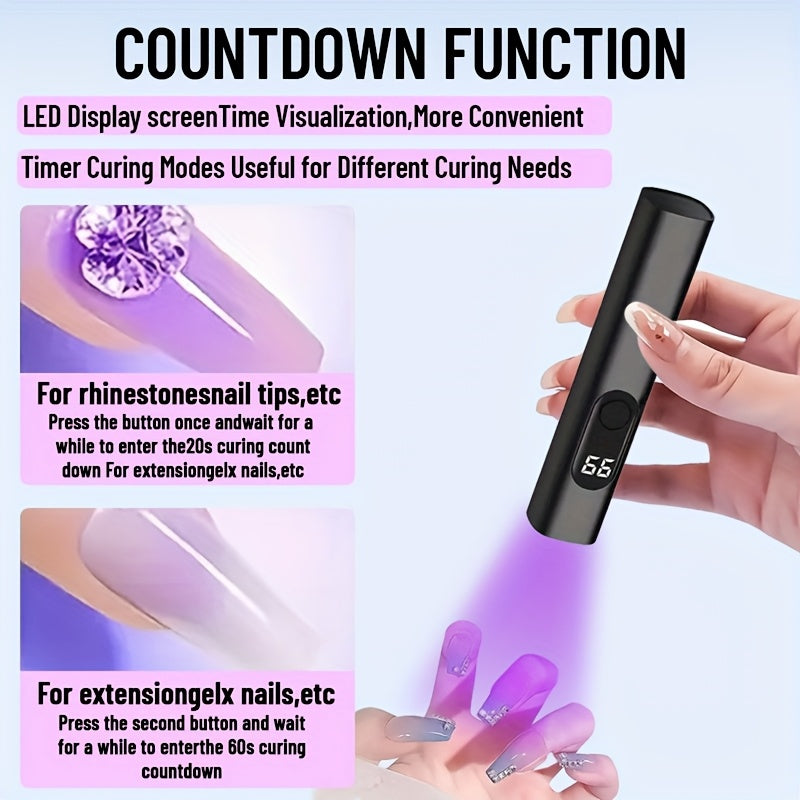 1pc MACROCOSM Linterna Recargable de 395nm - Luz para Curar Uñas, Detección de Manchas de Orina y Polvo Fluorescente, Pantalla Digital, Carga USB, Diseño Compacto para Hoteles e Inspecciones, Batería Duradera