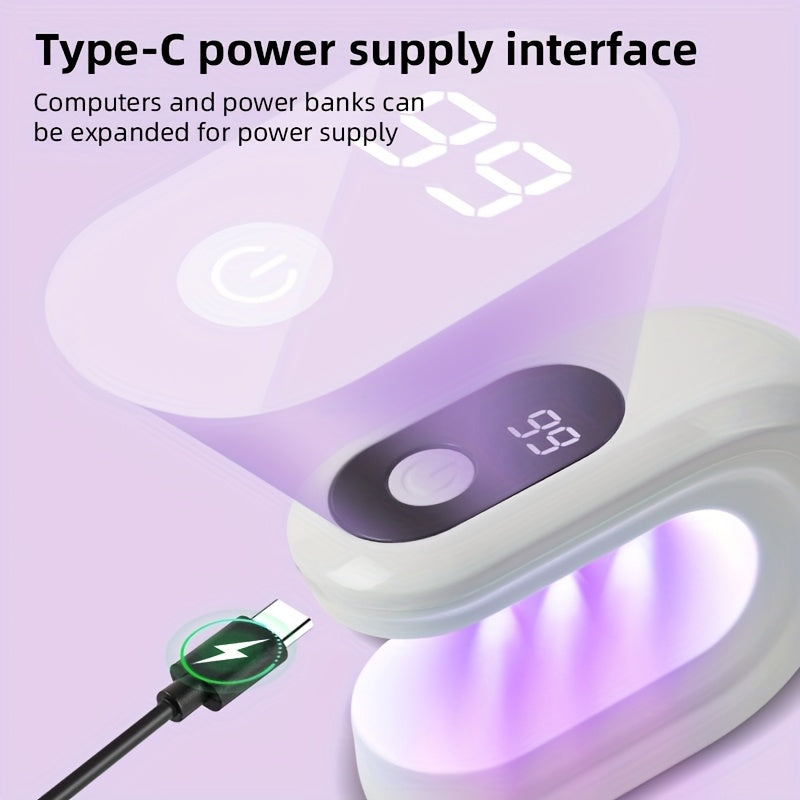 Lámpara de curado de uñas mini portátil con pantalla de visualización digital, carga USB, adecuada para peluquerías, uso en casa, viajes para endurecer uñas de gel, vida útil de la batería ultra-larga con modo de temporizador.