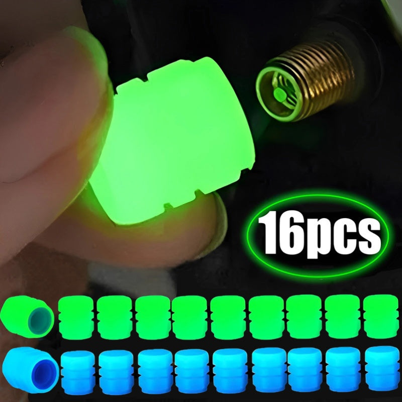 16 tapones universales para válvulas de neumáticos que brillan en la oscuridad, resistentes, de plástico, para autos, motocicletas, scooters eléctricos y bicicletas