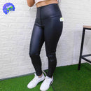 Leggings Efecto Cuero Negro Cremallera Compresión Cintura PL4852