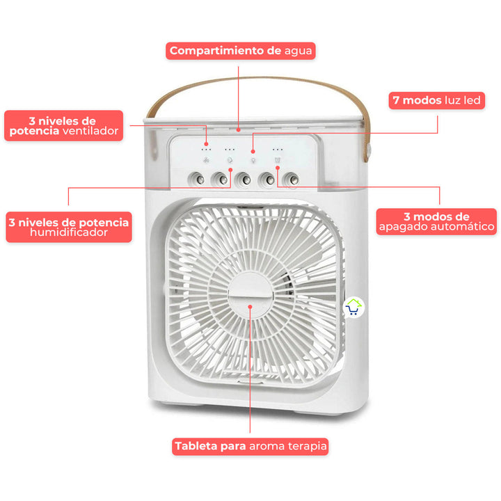 Ventilador Enfriador Humidificador Aire Led Difusor Aroma MNV-X1