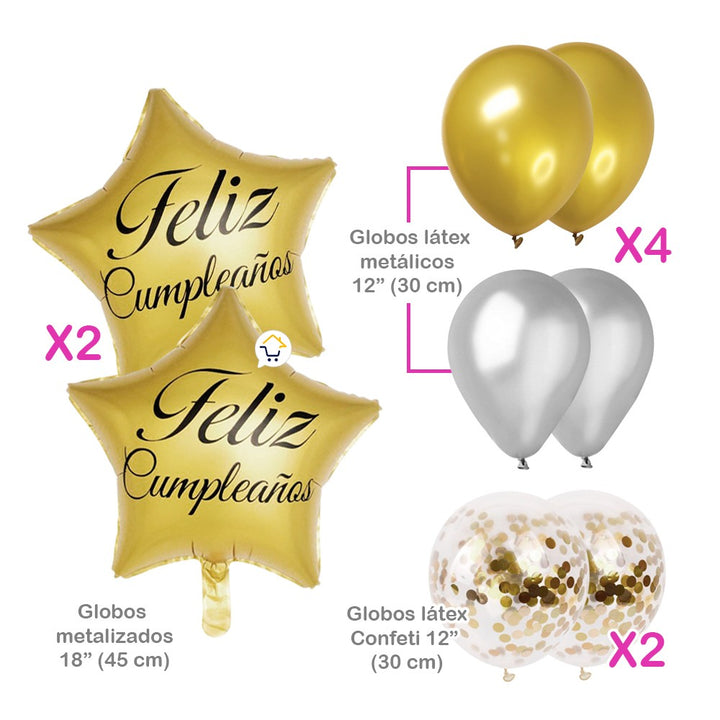 Globos Metalizado Estrellas Feliz Cumpleaños Fiesta OE265
