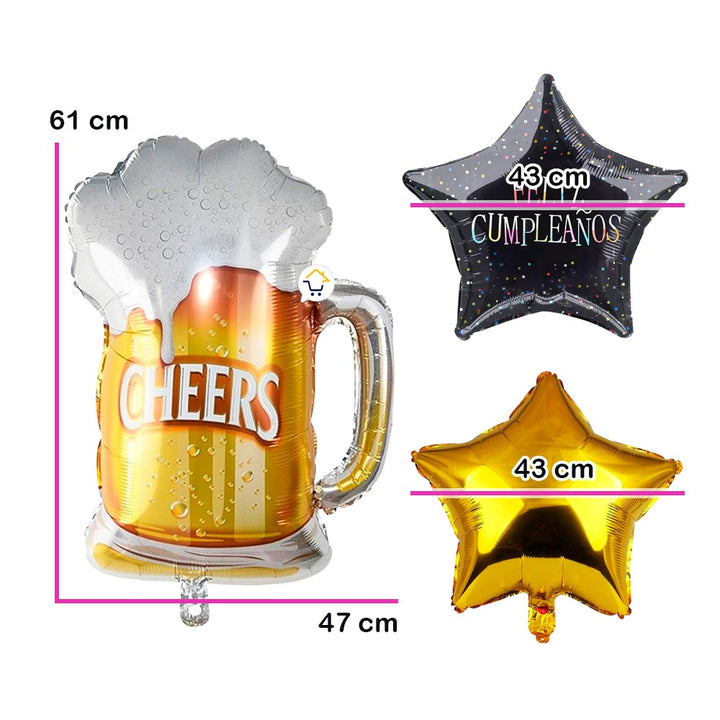 Globos Metalizado Cerveza Feliz Cumpleaños Fiesta Temática OE248