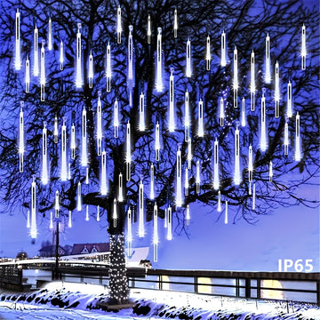 1-Pack Luces Solares de Lluvia Meteórica WELPUR con Encendido/Apagado Automático - Luces de Cadena Solar para Exteriores, IP65 Alta Calidad, para Jardín, Bodas, Navidad, Halloween, Decoraciones de Fiesta - Luces Colgantes con Estación de Carga Solar, Ilu