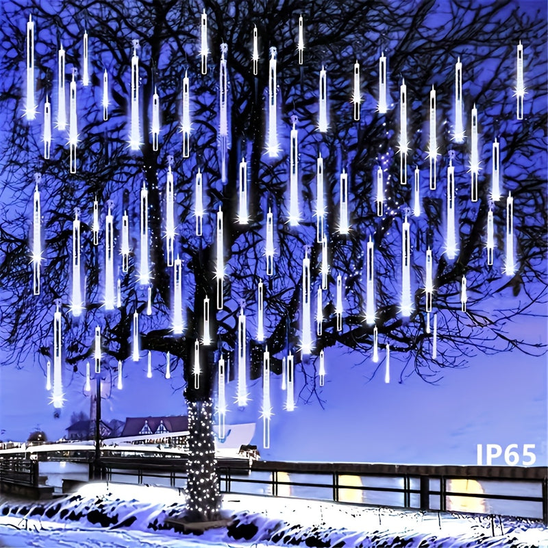 1-Pack Luces Solares de Lluvia Meteórica WELPUR con Encendido/Apagado Automático - Luces de Cadena Solar para Exteriores, IP65 Alta Calidad, para Jardín, Bodas, Navidad, Halloween, Decoraciones de Fiesta - Luces Colgantes con Estación de Carga Solar, Ilu