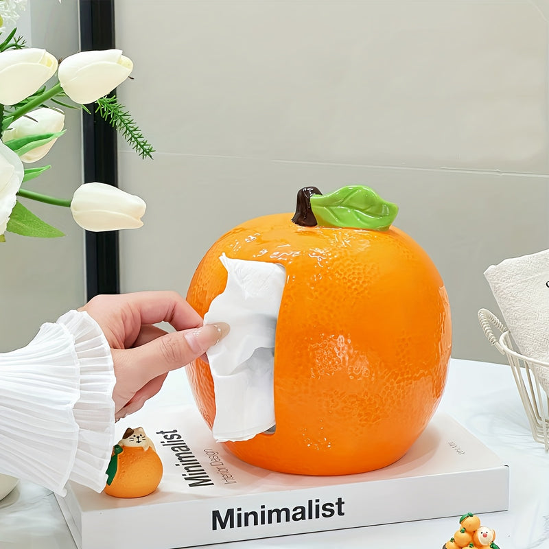 1 Caja Grande de Pañuelos Naranja para Buena Suerte, Adorno de Mesa Decorativo para el Hogar, Porta Servilletas, Contenedor de Almacenamiento de Papel Higiénico con Diseño de Dibujos Animados, Adecuado para Sala de Estar, Baño y Dormitorio