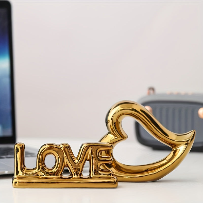 Conjunto de 2 piezas de cerámica electroplata con amor 'LOVE' adornos, decoración de alta gama para sala de estar, armario de vino, armario de TV, regalo de boda.