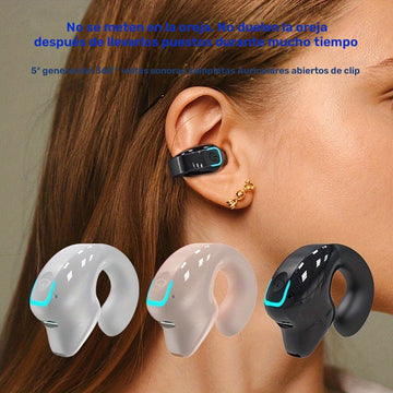 Auriculares inalámbricos con clip de larga duración, control universal de teléfono y cancelación de ruido de voz - Ideales para ejercicio y compatibles con todos los teléfonos inteligentes, diseño de clip seguro, llamadas, videos y reproducción de música