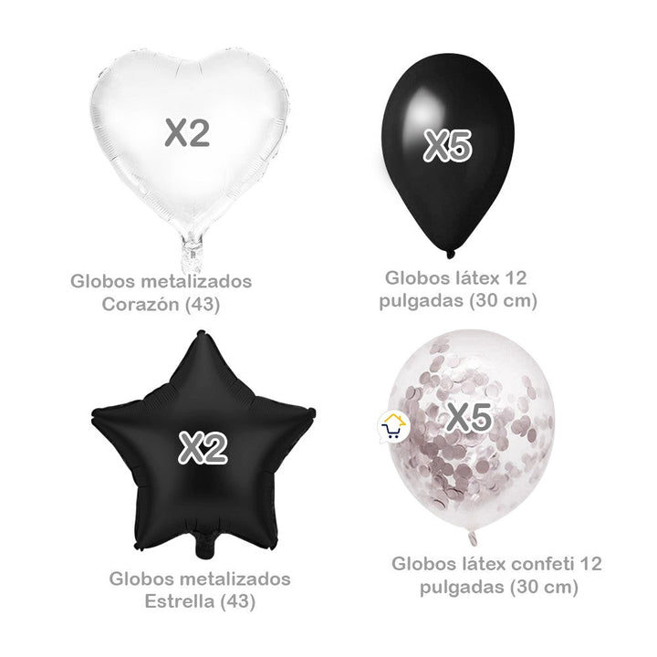 Kit Decoración Globos Estrella y Corazón Feliz Cumpleaños OE235