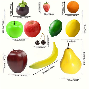 Juego de Decoración de Frutas Falsas de 11 Piezas - Modelos Realistas de Espuma de Fresa, Mango y Plátano para Fotografía de Alimentos & Exhibición en Mesa Navideña