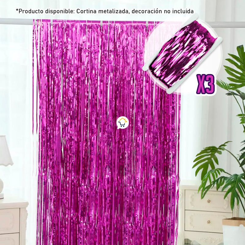 Cortina Metalizada brillante x3 Decoración Fiestas OE111