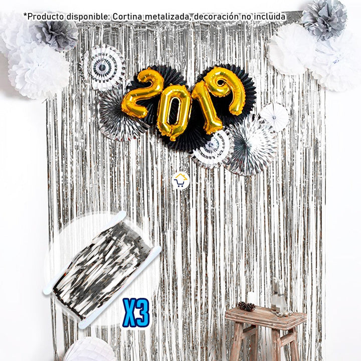 Cortina Metalizada brillante x3 Decoración Fiestas OE111