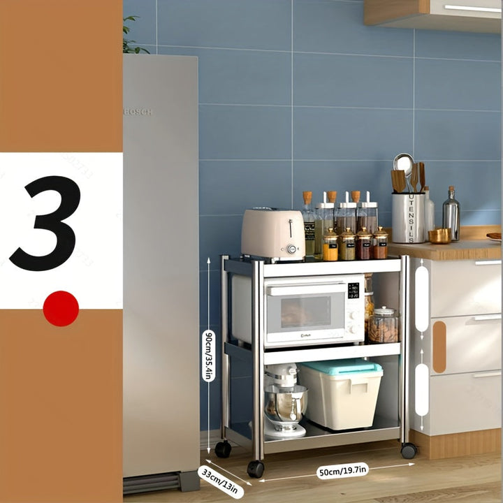 Organizador de cocina de acero inoxidable de 3 niveles - Estantería de almacenamiento para microondas y horno industrial, carrito de utilidad autosoportado para uso en el hogar y la oficina, no requiere electricidad