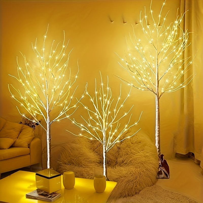1 pieza de 121,92 pulgadas/152,4 pulgadas/182,88 pulgadas, árbol de abedul artificial con luces LED, lámpara de suelo, alimentada por USB, diseño moderno de plástico con luces blancas cálidas, ideal para el hogar, bodas, festivales, fiestas, vacaciones,