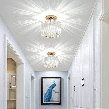 Lámpara de techo moderna con colgante de cristal - Marco de metal negro elegante, montaje semi-inclinado, brillo cálido para sala de estar, dormitorio o oficina, no se requiere cableado, perfecto para decoración moderna de hogar, lámparas colgantes para