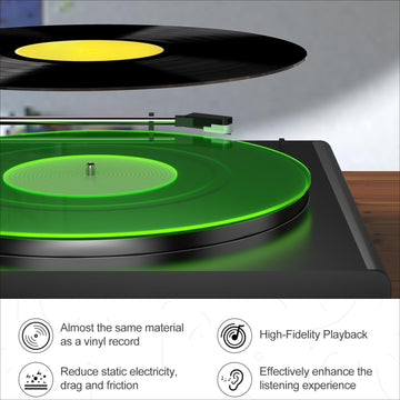 Tapete Giratorio de Acrílico Greenlit - Alfombrilla Antiestática Transparente para Vinilos con Mejora en Calidad de Sonido, Bajos Más Definidos y Fuertes, Actualización Estética Moderna para Coleccionistas de Vinilos, Accesorio de Audio Elegante, Equipo