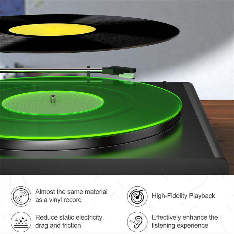 Tapete Giratorio de Acrílico Greenlit - Alfombrilla Antiestática Transparente para Vinilos con Mejora en Calidad de Sonido, Bajos Más Definidos y Fuertes, Actualización Estética Moderna para Coleccionistas de Vinilos, Accesorio de Audio Elegante, Equipo