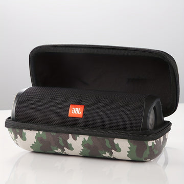 Estuche para altavoz Flip 3/4/5/6, resistente al agua, de EVA, portátil, con cierre de cremallera seguro y asa, imitación cuero, fácil de limpiar, negro (solo estuche)