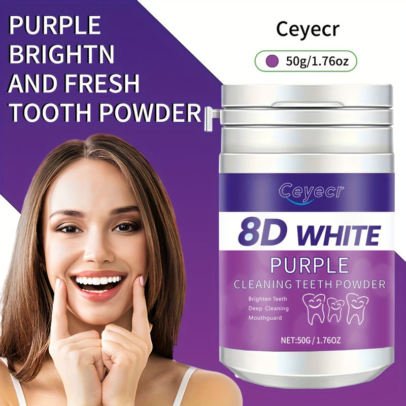Polvo blanqueador dental púrpura Ceyecr, 50 g/1.76 oz - Polvo limpiador dental de limpieza profunda, pasta dental para aliento fresco, con esencia natural