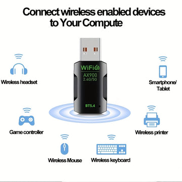 Adaptador WiFi USB, receptor WiFi 900m | Alta velocidad 802.11ac | 5dBi Dual Band 2.4/5.8GHz adaptador de red inalámbrica para PC/ escritorio/ tableta/ portátil, compatible con Windows, Mac OS X1
