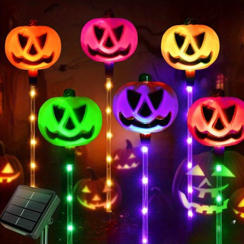 1 Juego de 6 Luces Solares de Calabaza de Halloween para Tierra, Luces de Césped, Luces de Calabaza que Brilan, Adecuadas para Decoración de Jardín, Patio, Luces Decorativas, Control Inteligente de Luces, Se Enciende Automáticamente al Atardecer, Se Pued